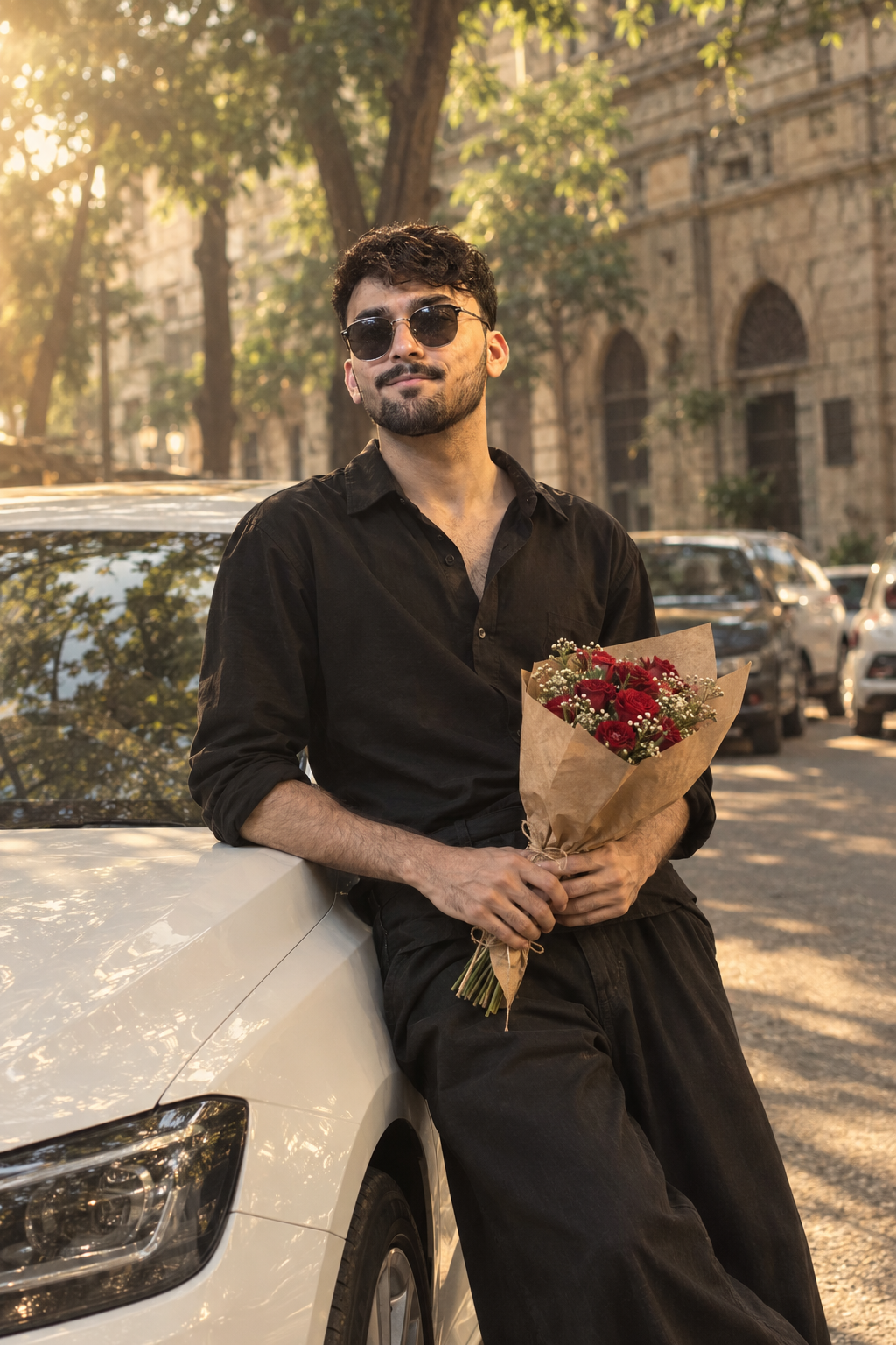 Golden-Hour Bouquet Portrait